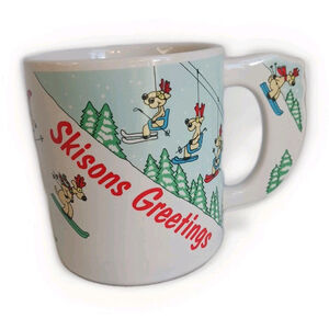 Russ Skisons Reindeer Skiing Mug Vintage 1980s